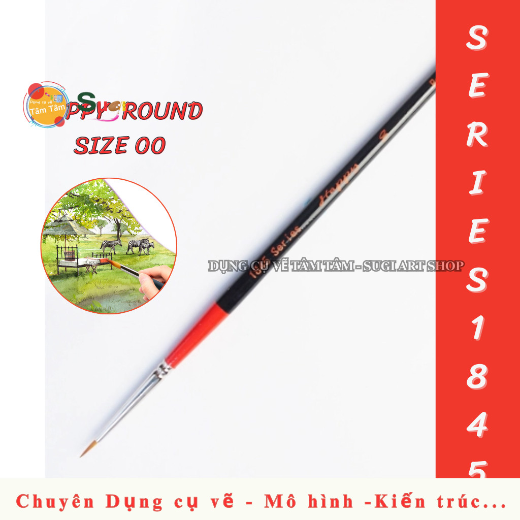 [ Tâm Tâm - Sugi Art ] Cọ vẽ Happy Round 1845 thân đen đỏ  Cọ đầu tròn thích hợp vẽ màu nước  poster