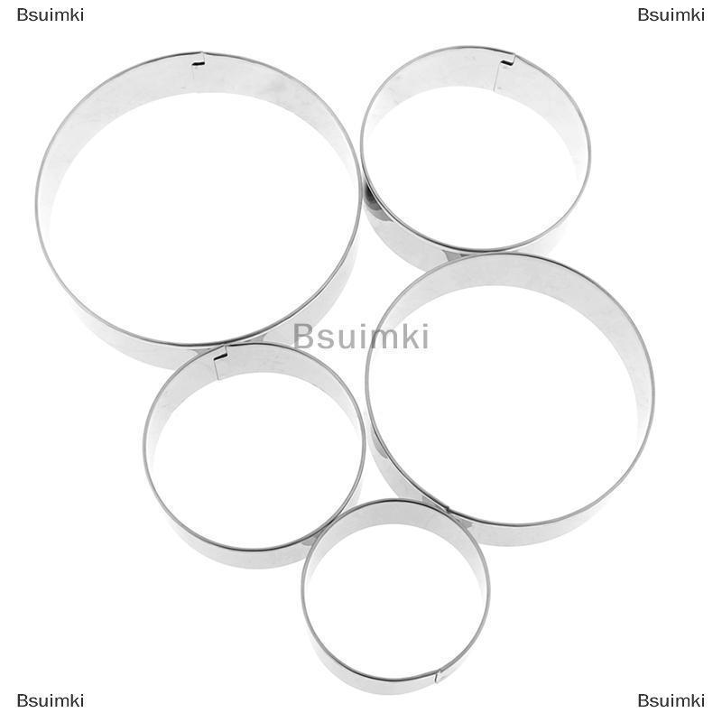 [COD] Bsuimki 5 bộ vòng tròn thép không gỉ Cookie cutter Biscuit DIY Baking Pastry khuôn