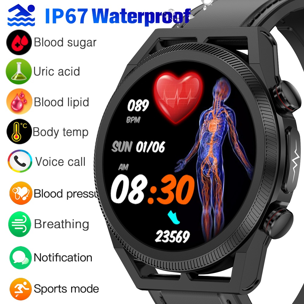 ET310 Smart Watch Blood Lipid Uric Acid Blood Glucose Monitoring Smartwatch Men Women Bracelet Bluetooth Call Men's Wristwatch Body Temperature Waterproof Fitness Tracker ราคา 1,464 บาท*ส่งฟรี