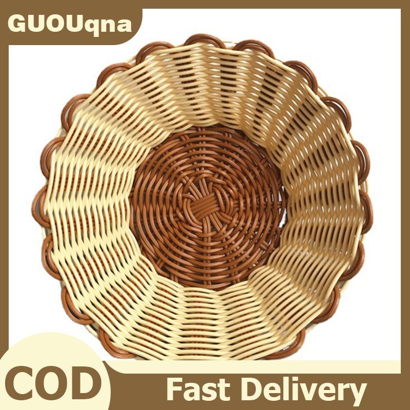 GUOUqna Mây Dệt Giỏ Nhà Phòng Khách Lưu Trữ Chủ Khô Trái Cây Bánh Tổ Chức Trái Cây Khay Máy Tính Để Bàn Lưu Trữ Giỏ