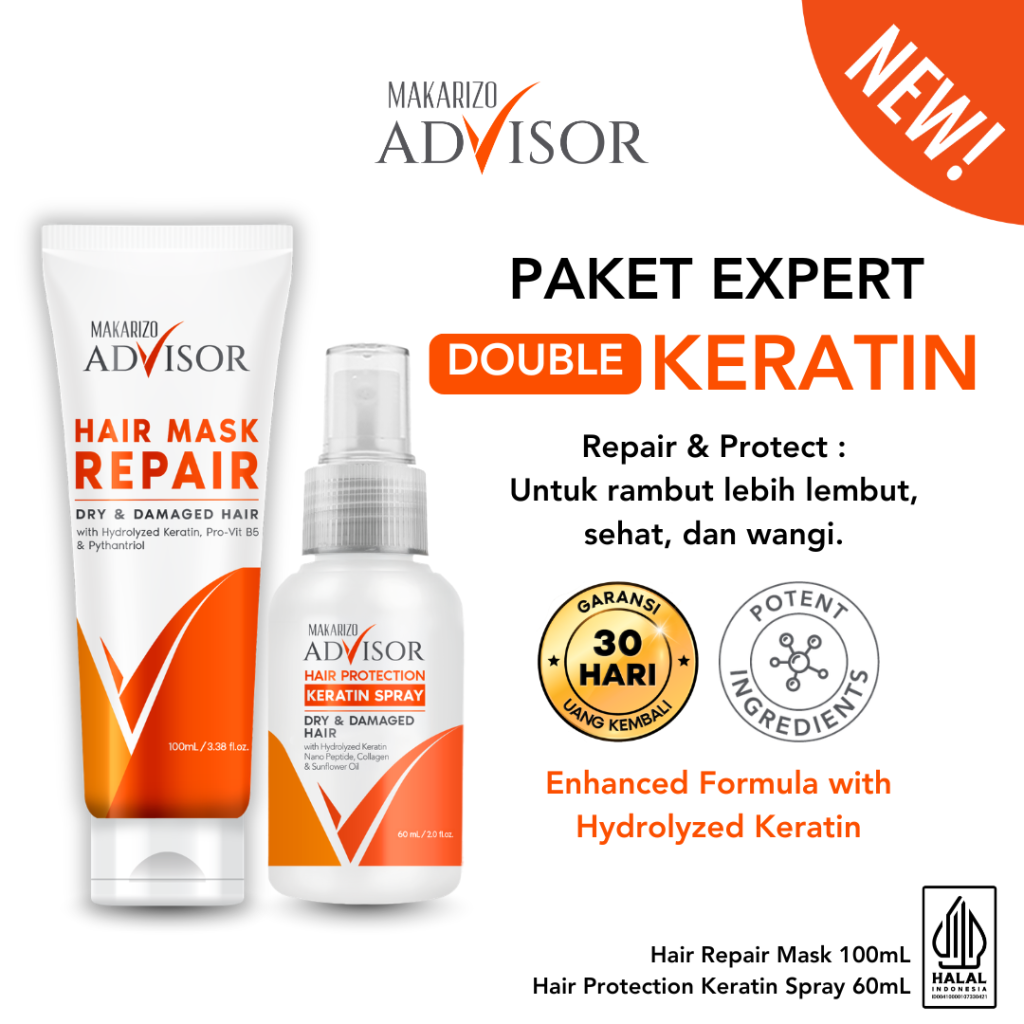 PAKET EXPERT - Makarizo Advisor Double Keratin - Hair Repair Mask 100mL Hair Protection Keratin 60mL