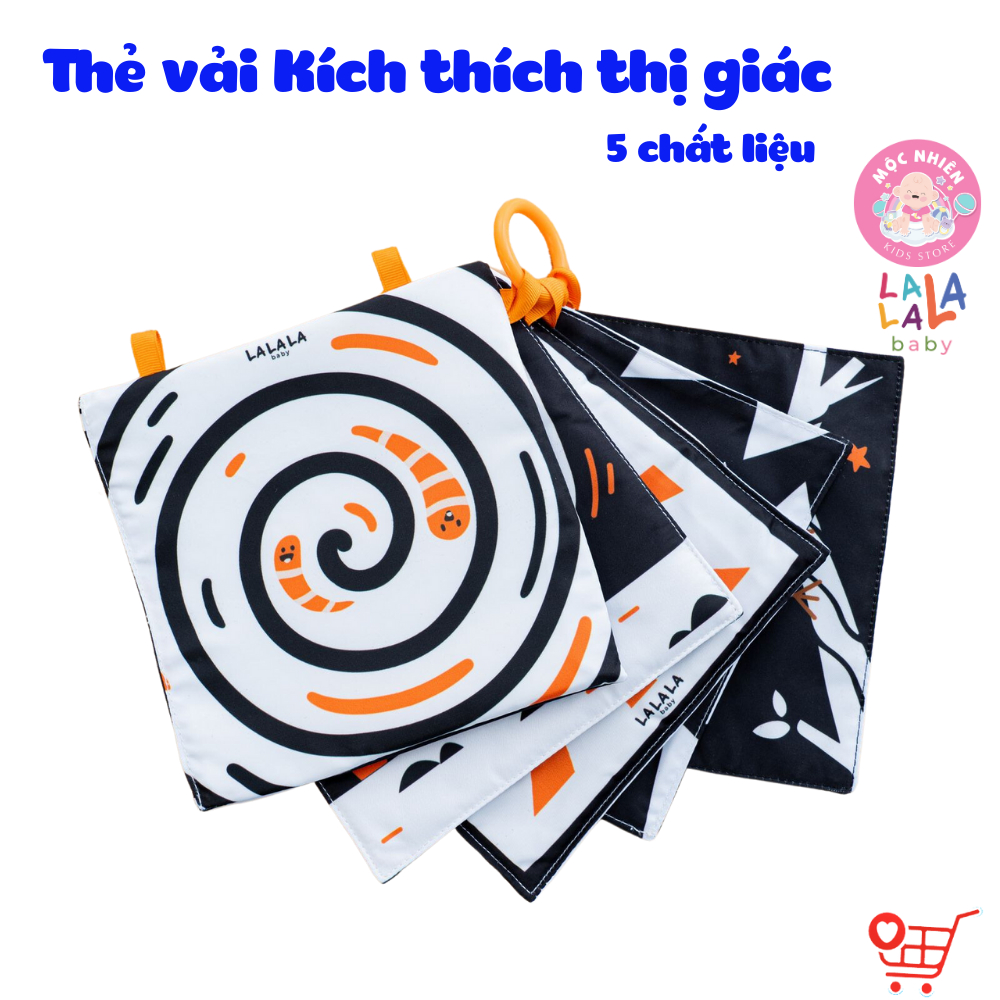 Bộ đồ chơi thẻ vải 5 chất liệu kích thích thị giác, xúc giác, thính giác cho trẻ sơ sinh - lalala baby