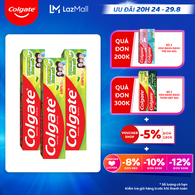 Bộ 3 Kem đánh răng Colgate Vitamin C thơm mát 170g/ tuýp
