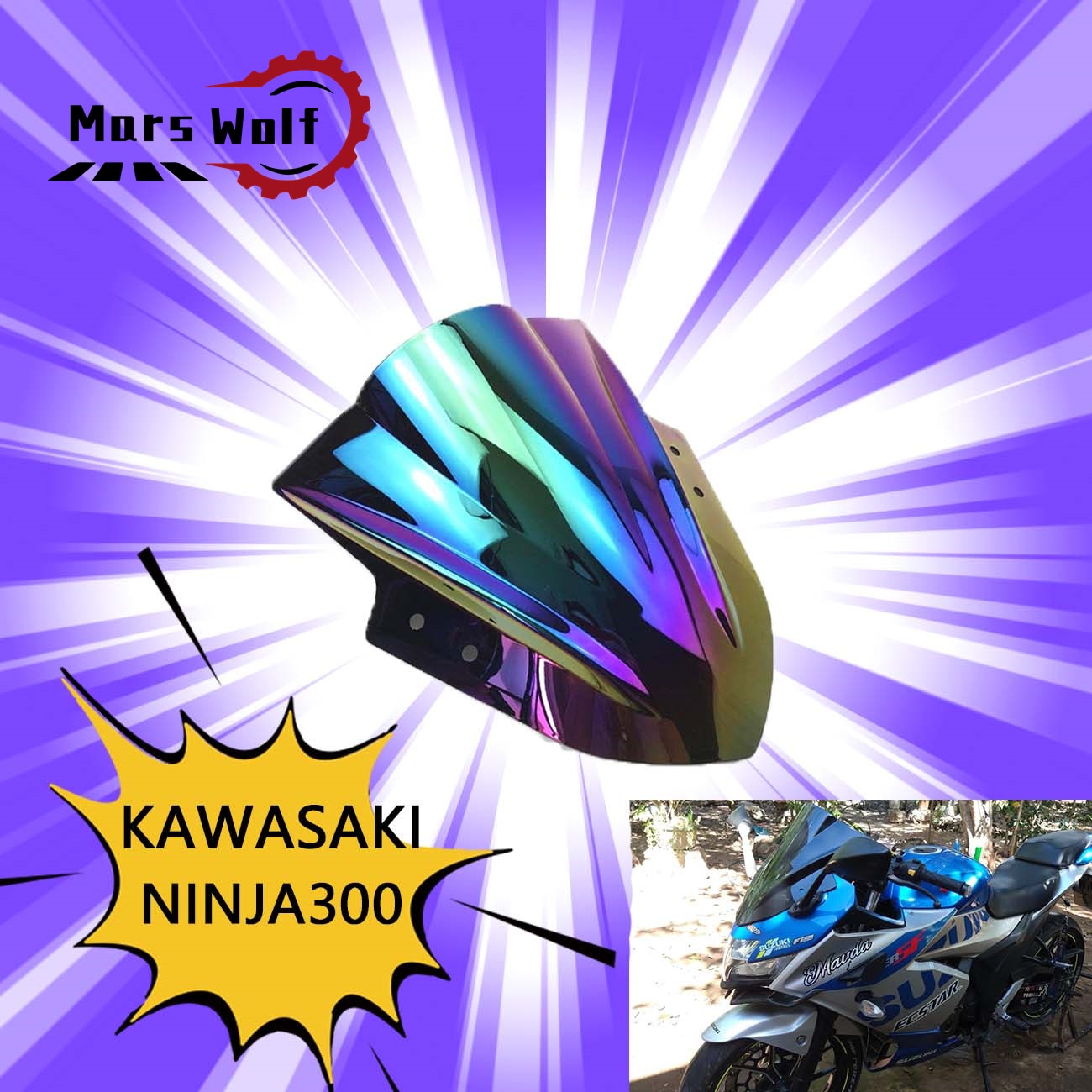 Kính chắn gió Kính Chắn Gió Đôi bule xe máy Màn chắn gió cho Kawasaki ninja250 ninja300 EX 300R 2013 2014 2015 2016 2017