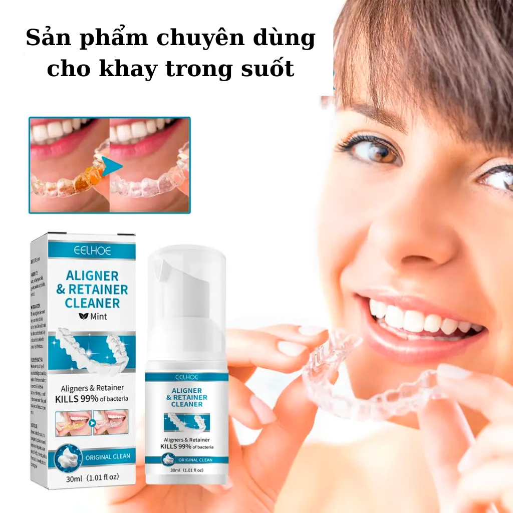 Bọt whitefoam 30ml vệ sinh khay niềng răng, làm sạch hàm duy trì, máng chỉnh nha trong suốt az oralcare