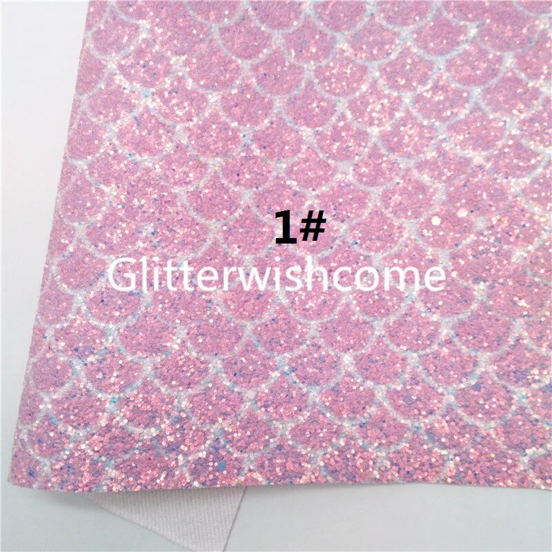 Glitterwishcome 21x29cm A4 Kích thước cầu vồng Nàng Tiên Cá in Chunky vải da vinyl cho Cung, gm901a