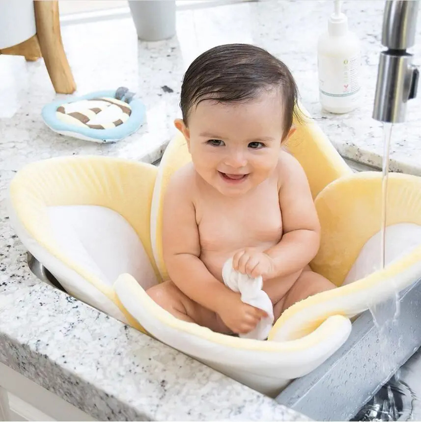INS baby al bathing mat bath wipe tub infant blooming flower seat bathtub newborn care shower soft cushion pad wipe