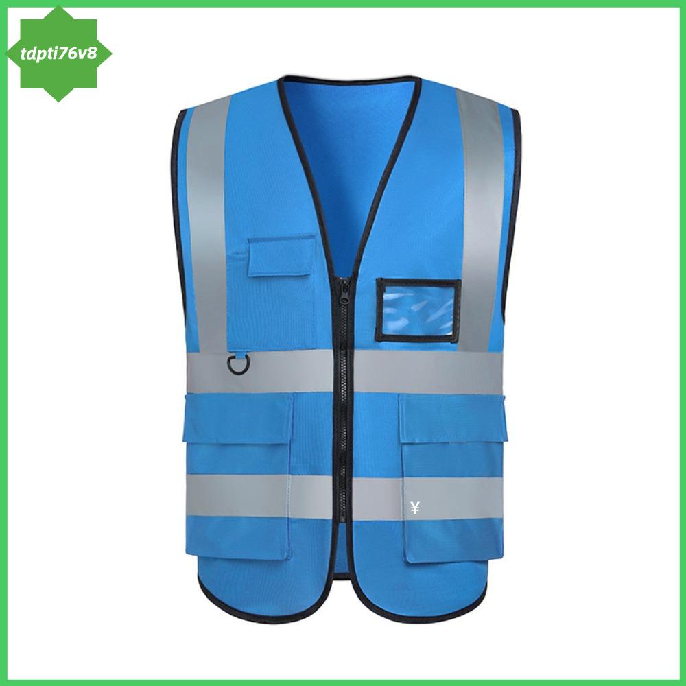 Tdpti76v8 nhiều túi dải phản quang không có tay áo Kích thước đồng phục áo phao Neon vest màu xanh có túi hàn