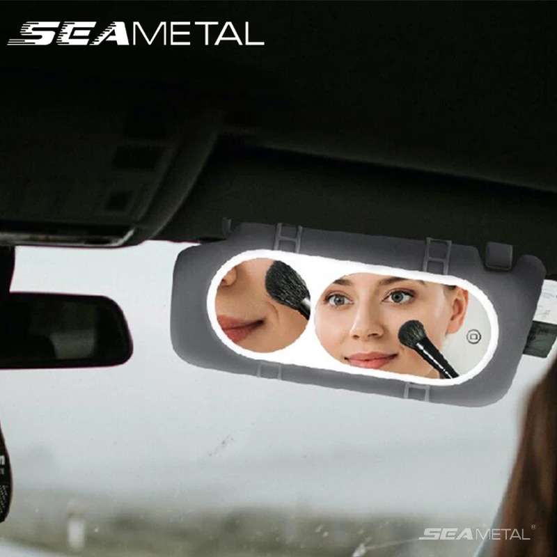 SEAMETAL Car Makeup Mirror Portable Auto Sun-Shading Visor HD Mirrors Car Interior Mirrors W/ Dimmable LED Light For Girls Women