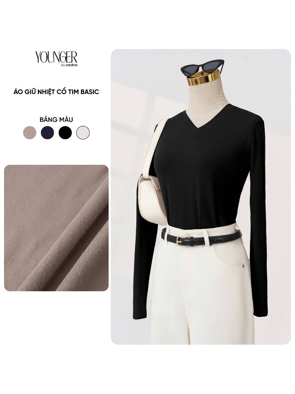  Áo giữ nhiệt nữ YOUNGER BY CARDINA chất liệu nỉ bông cotton cổ tim dài tay 5YAHF10 