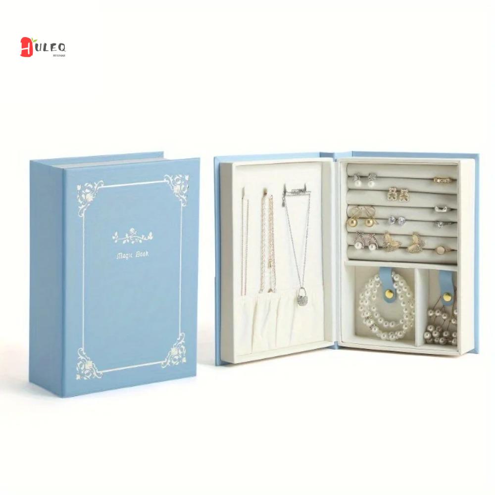 HULEQQI ที่เก็บของ หนังสือเครื่องประดับ PU กล่องบรรจุ แหวน ต่างหู กล่องแสดงเครื่องประดับ สง่างาม สร้อยข้อมือ สร้อยคอ ตู้เก็บเครื่องประดับ ผู้หญิง ราคา 728 บาท*ส่งฟรี