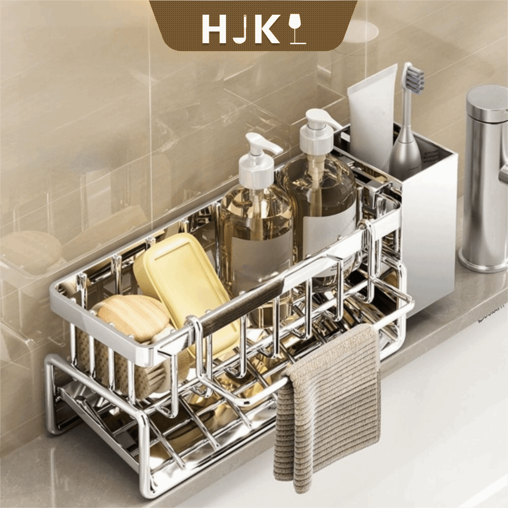 HJKL Tự thoát nước Giá đỡ thoát nước bồn rửa Thép không gỉ Dung lượng lớn Giá để khăn và xà phòng Thực tế Chống gỉ Giá đỡ bọt biển dành cho gia đình