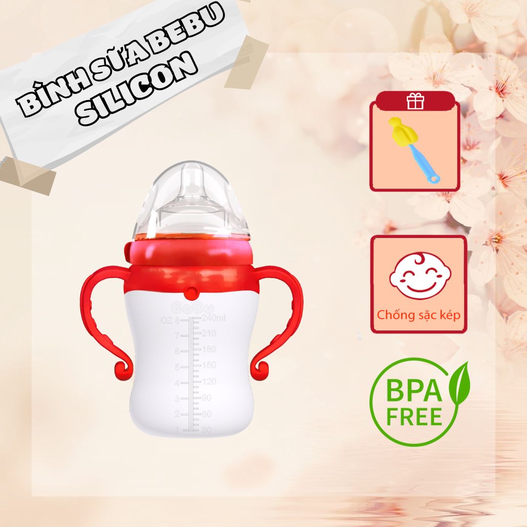 240ml BÌNH SỮA BEBU Silicon Kháng Khuẩn Không BPA An Toàn Cho Bé Chứng