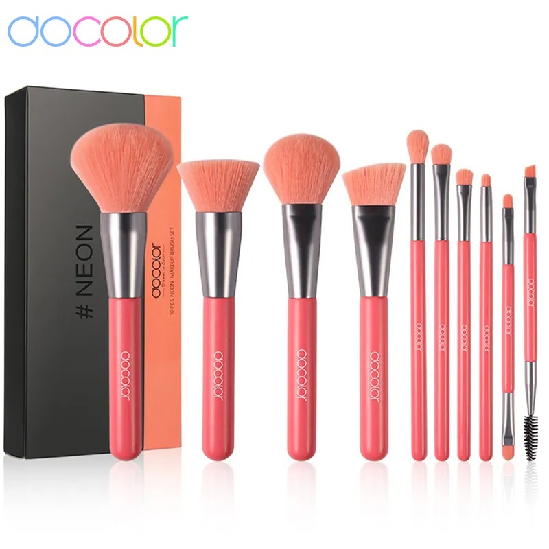 Docolor 10 cái/Bộ Bộ cọ trang điểm mắt Mặt Phấn nền trang điểm màu phấn hồng phấn mắt Kabuki pha trộn cọ trang điểm dụng cụ làm đẹp