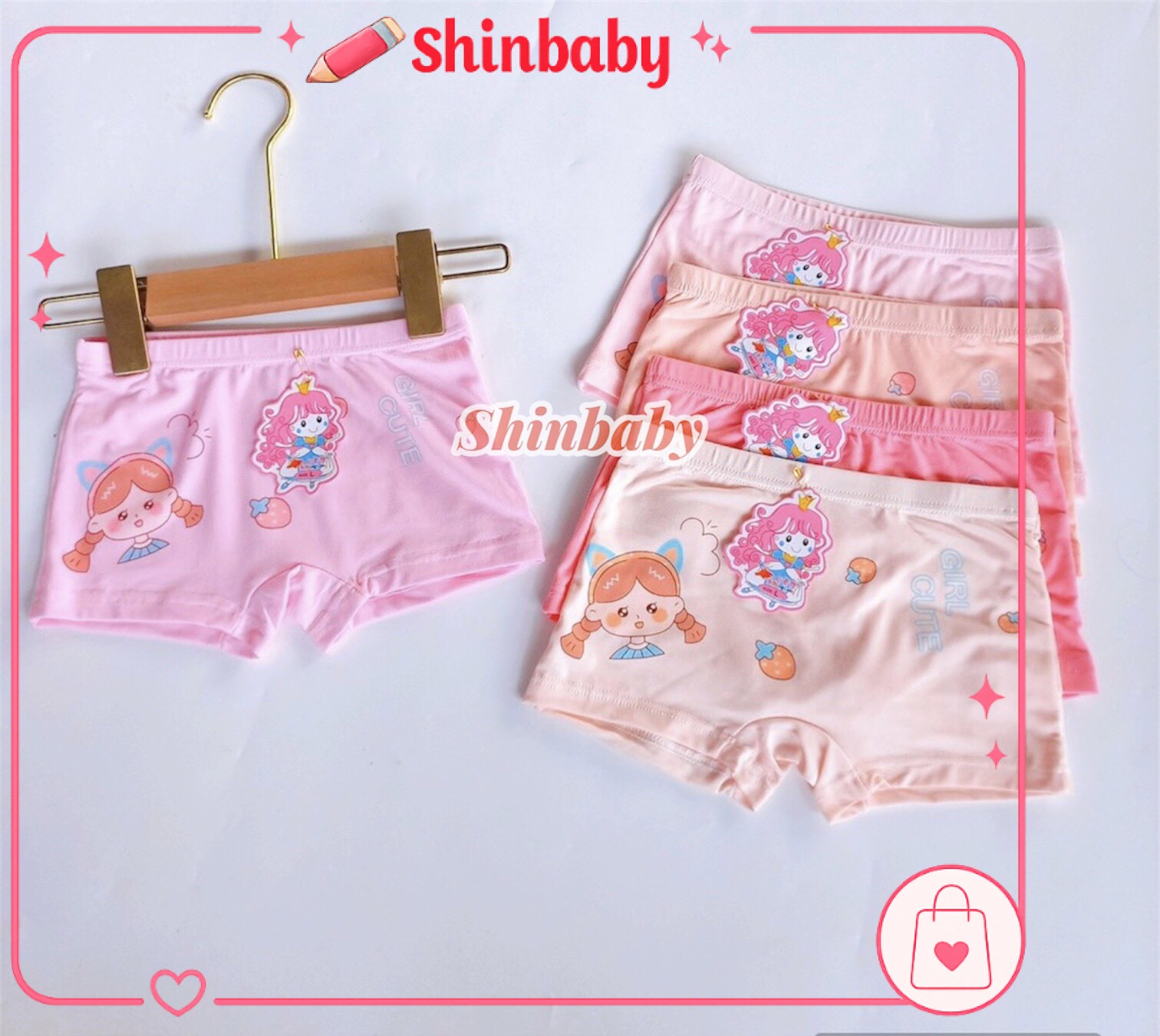Set 10 quần chip đùi cho bé gái nhiều hình in dễ thương vải cotton mềm mát