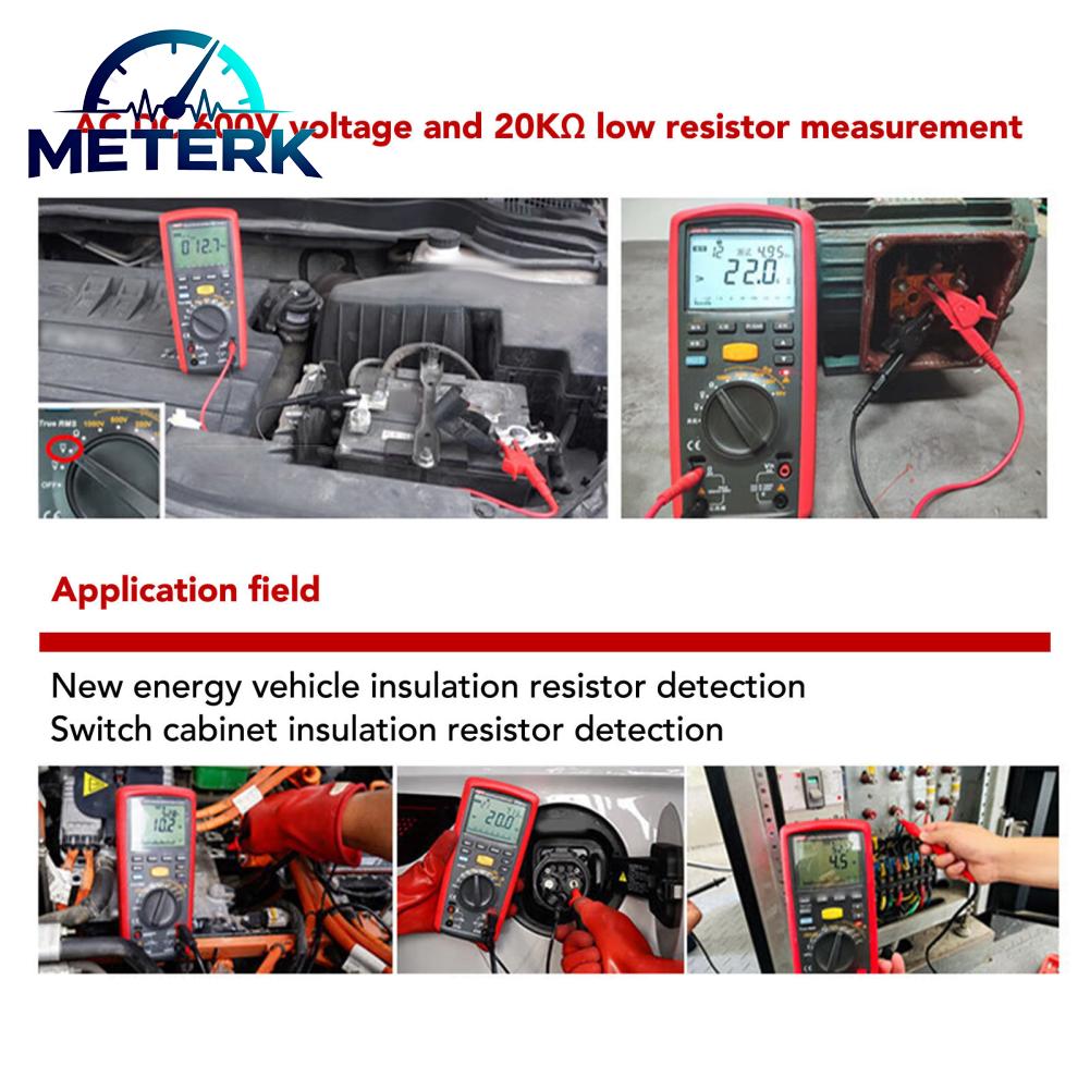 Meterk Máy kiểm tra điện trở cách điện Độ chính xác cao Bộ rung ngắn mạch Chống bụi Megohmmeter 1000V Đọc chính xác Đồng hồ vạn năng cầm tay BT để bảo trì tại nhà Giá 8,029,000 Đồng*Miễn phí vận chuyển