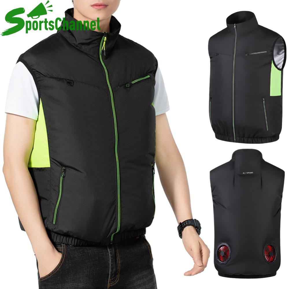 Sportschannel tấm làm mát Băng fan hâm mộ vest chịu nhiệt không tay bảo hộ lao động 3 bánh mặc quạt tản nhiệt vest cho thời tiết nóng làm việc