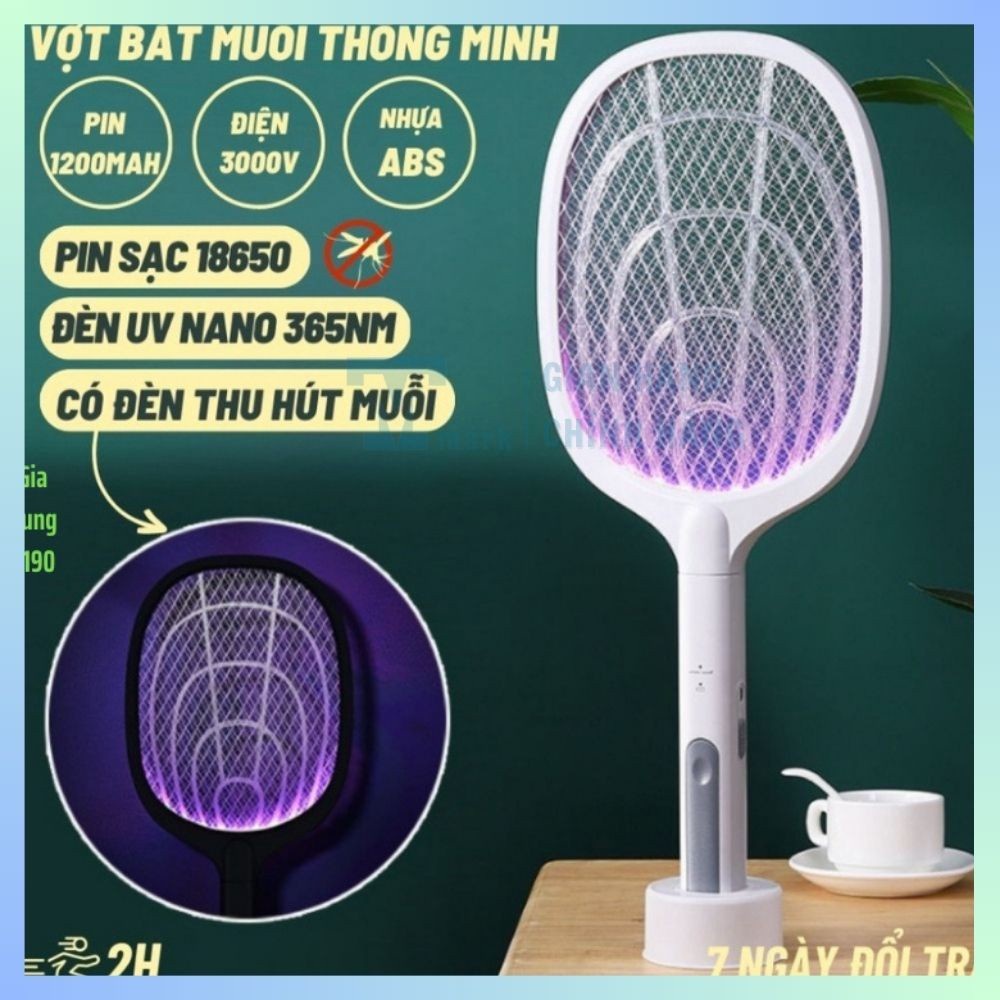 Vợt bắt muỗi thông minh có đế sạc, vợt muỗi kiêm đèn bắt muỗi tự động ban đêm, vợt điện bắt muỗi gia dụng sạc tích điện