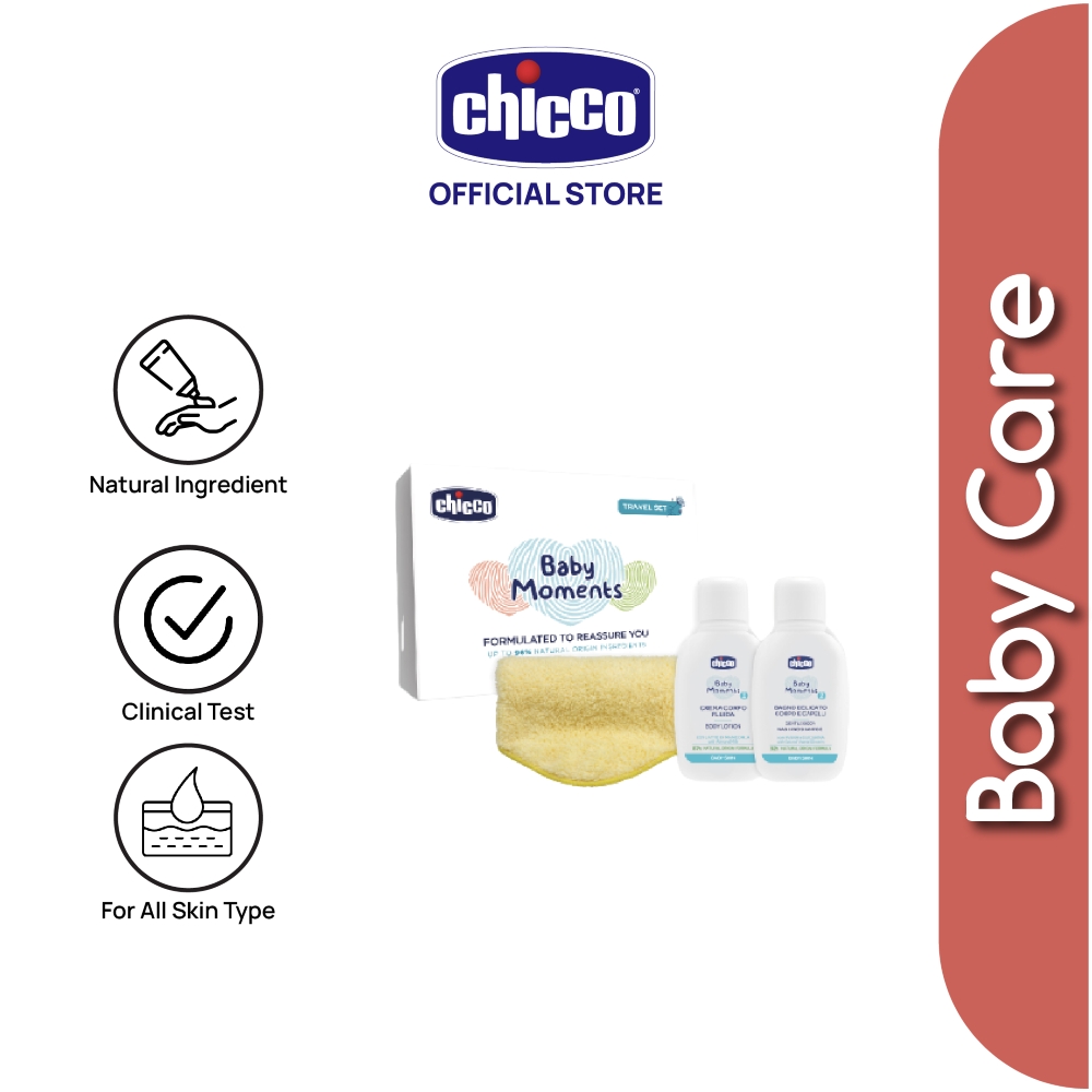 Chicco Baby Moments Travel Set (Chicco Baby Moments Gentle Body Wash & Shampoo 50ml + Body Lotion 50ml + Handkerchief)