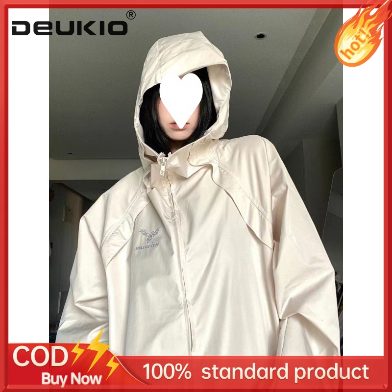 DEUKIO Hardshell jacket women's black and white design color casual hooded zipper jacket ราคา 467 บาท*ส่งฟรี