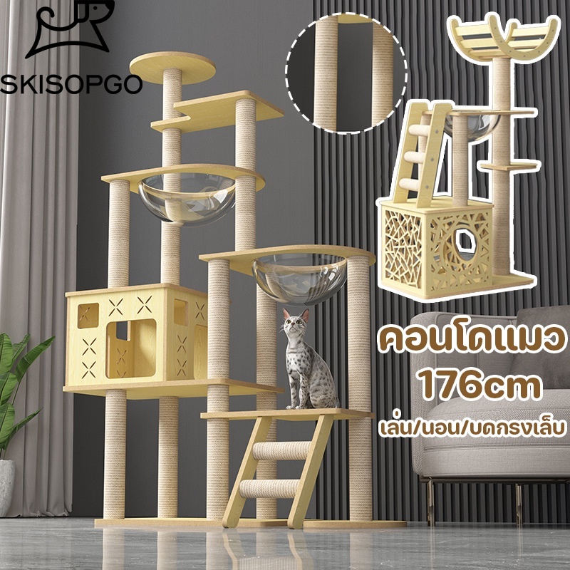 SKISOPGO COD คอนโดแมวคอนโดแมว เสาลับเล็บแมวได้ คอนโดแมวไม้ ฟังก์ชั่นที่หลากหลาย ขนาดใหญ่พิเศษ 176CM - ยี่ห้อ SKISOPGO ราคา 1,228 บาท*ส่งฟรี