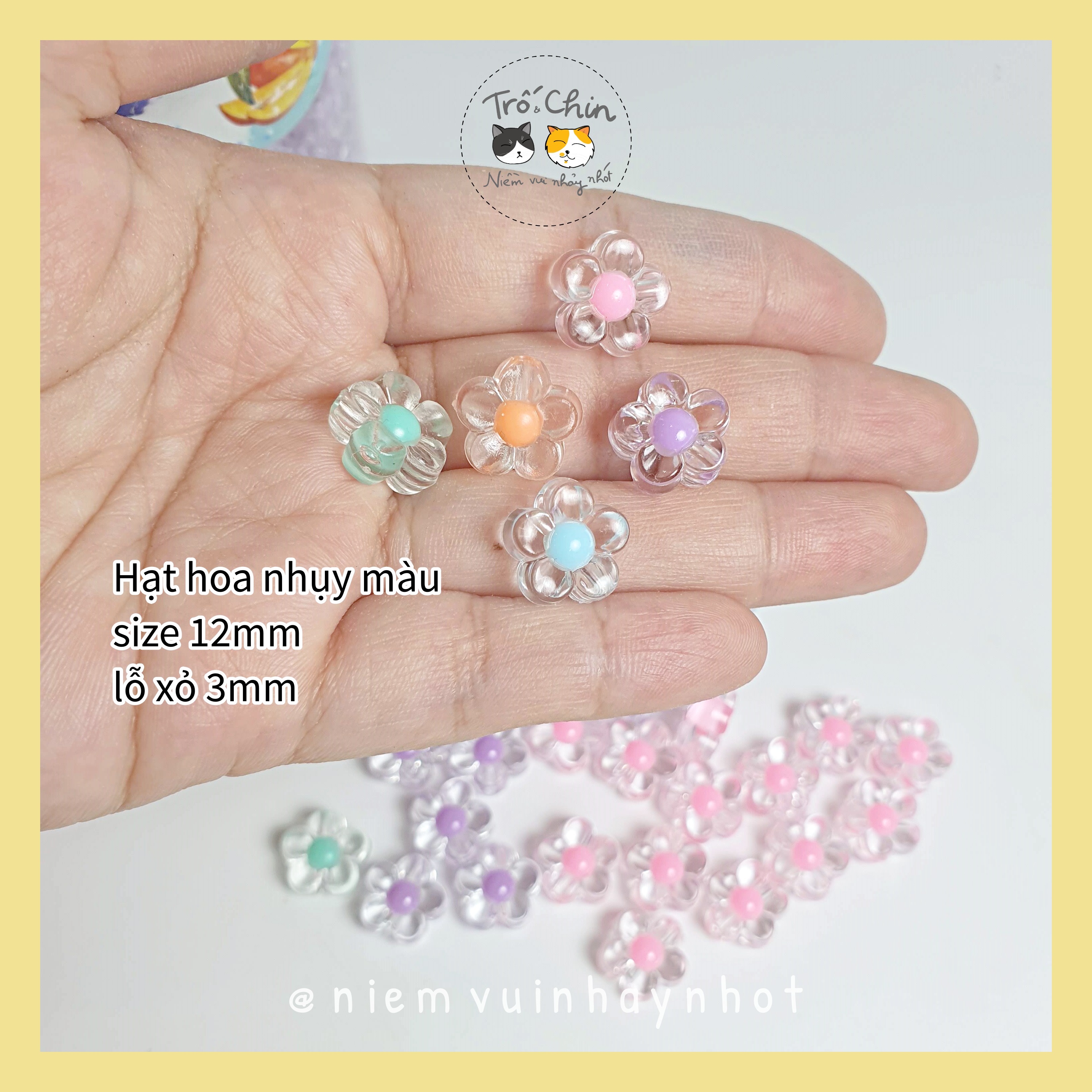 Set 10 hạt xỏ Hoa mẫu mới 12mm nhiều màu để lựa chọn