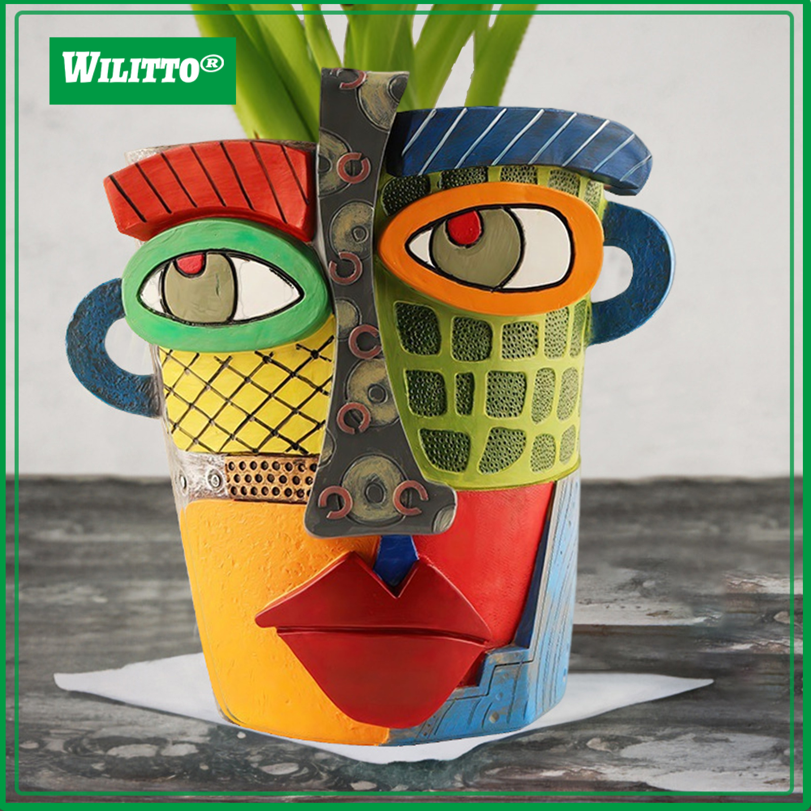 Abstract Face Planter Resin Head Flower Pot Picasso Brutalist Colorful Face Plant Pot for Indoor Outdoor Plants Home Decor ราคา 956 บาท*ส่งฟรี