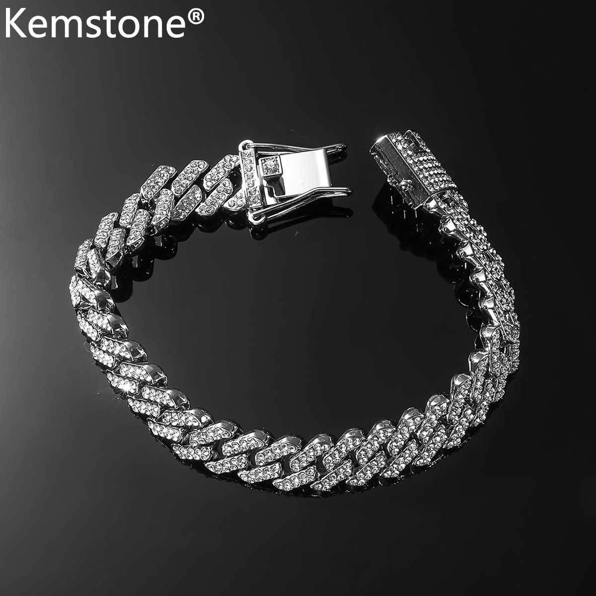 Kemstone Hip Hop Rap Full Zircon Tennis Bracelet for Men's Jewelry Silver Gold Plated Link Bracelets ราคา 172 บาท*ส่งฟรี