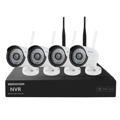 *szsinocam SN-NVK-4004W10 4CH 720P 2.4G WiFi 1.0 Mega Pixel Bullet IP Camera NVR Kit, Support Night Vis