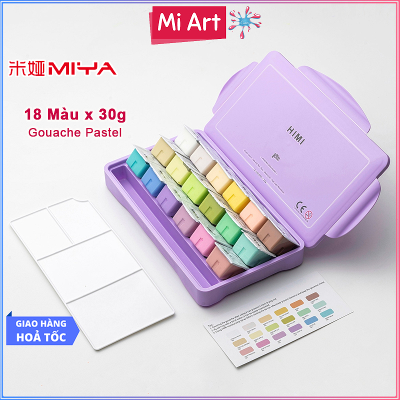[Giao Hỏa Tốc] Bộ Màu Gouache Pastel Himi 18 Màu x 30g - Hộp Tím