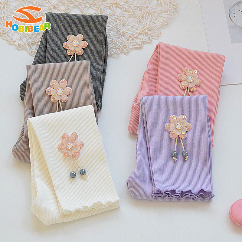 HOBIBEAR Girls leggings, fashionable vertical striped modal thin pants for outer wear, cute, small and medium-sized children's clothing, children's long pants ราคา 159 บาท*ส่งฟรี