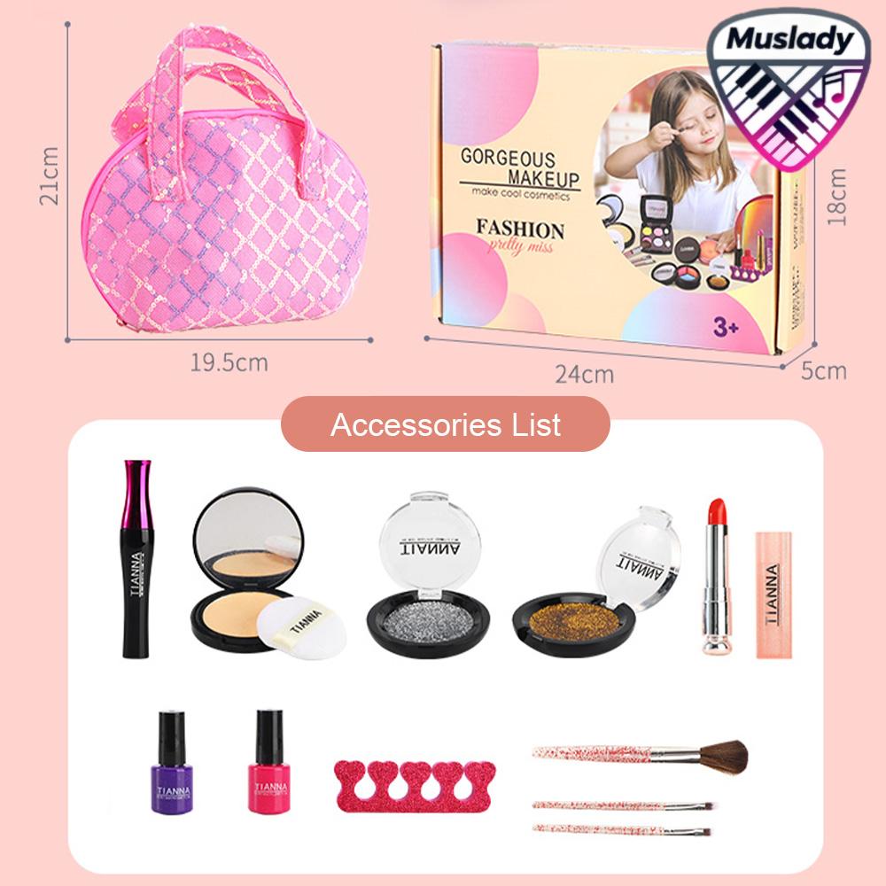 MUSLADY 12 ชิ้นชุดแต่งหน้าสำหรับเด็กผู้หญิงเด็กจริงชุดแต่งหน้าเครื่องสำอางเล่นชุดล้างทำความสะอาดได้ปลอดภัยพร้อมกระเป๋าพกพาสำหรับสาวน้อยปาร์ตี้เกมของขวัญวันเกิดคริสต์มาส ราคา 643 บาท*ส่งฟรี