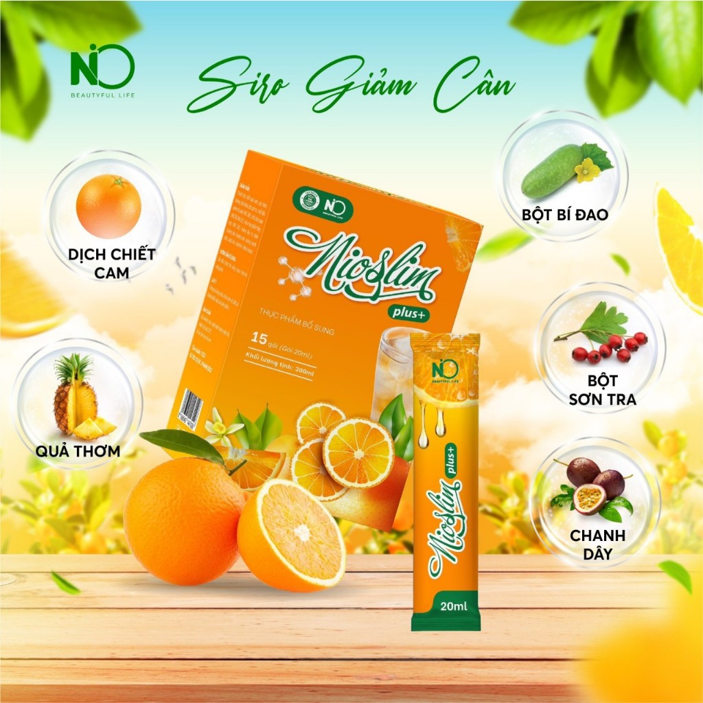 Siro Nioslim Plus + hương vị cam giúp hỗ trợ đẹp dáng