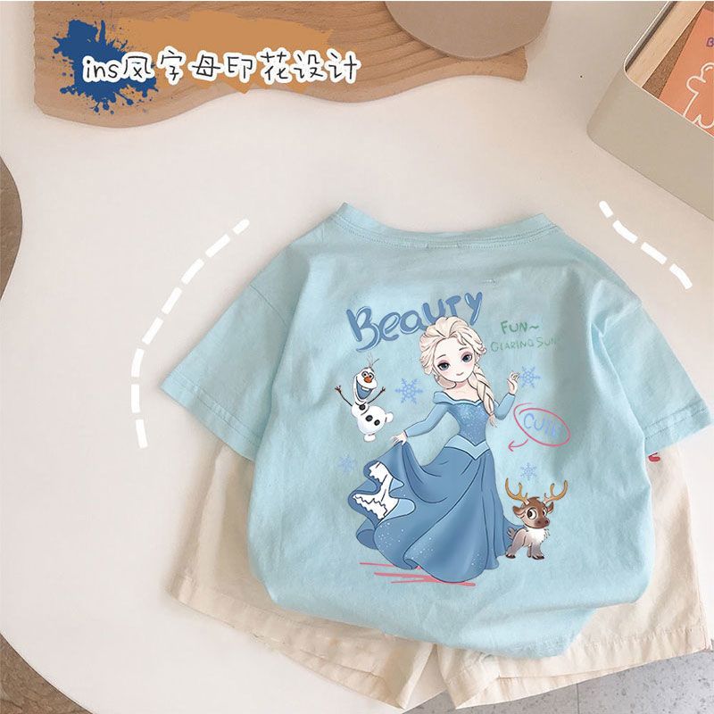 Áo sơ mi cotton ngắn tay T Áo thun trẻ em phong cách Hàn Quốc, họa tiết hoạt hình mới mùa hè dành cho bé gái. t