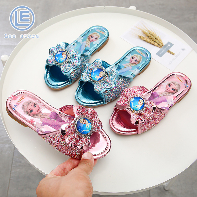 LS dép trẻ em Giày Sandal Công Chúa Elsa Cho Bé Gái Giày bệt đính đá trong nhà và ngoài trời phong cách Hàn Quốc dành cho nữ Dép sandal hoạt hình cô gái