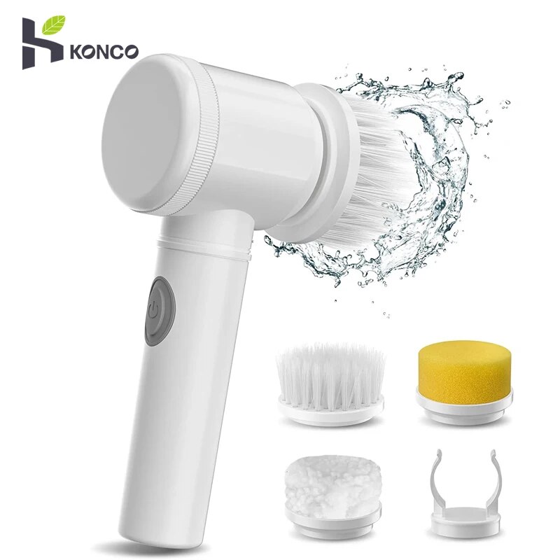 Konco Electric Cleaning Brush, USB Rechargeable Electric Spin Scrubber with 3 Brush Heads Bathroom Cleaning Brush Toilet Tub Electric Turbo Scrub Tool Set ราคา 260 บาท*ส่งฟรี