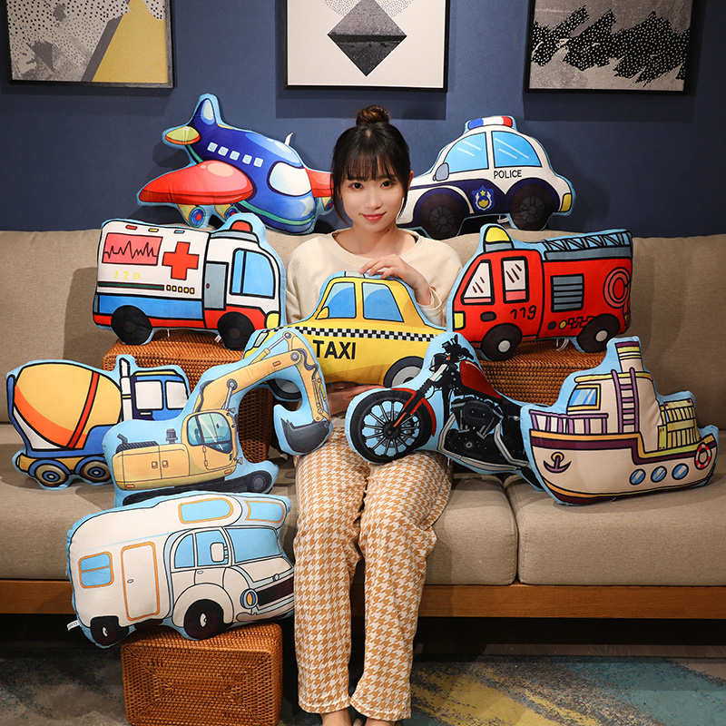 Cartoon Truck Excavator Plush Toys Stuffed Doll Hug Pillows Chair Cushion Kids Children Boys Gifts Room Decor