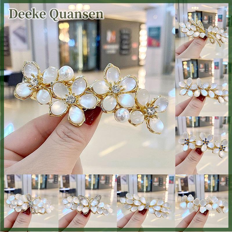 Deeke Hàn Quốc Hoa Ngọc Trai Mùa Xuân Clip Boutique Opal Bowknot Ngang Clip Tính Khí Nữ Thời Trang Phụ Kiện Tóc Clip Tóc