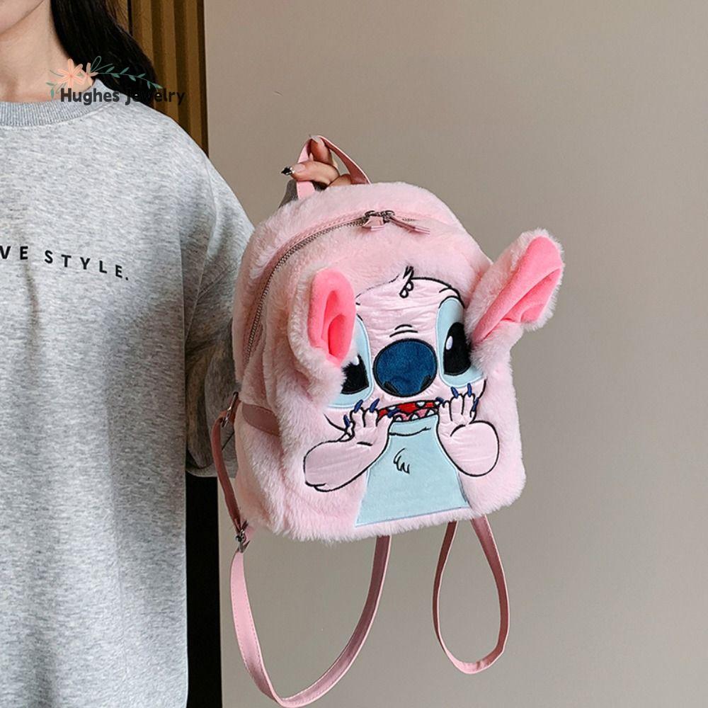 HUGHES Sức chứa lớn Ba lô vải nhung lông khâu Chất lượng cao Có thể điều chỉnh Túi đeo vai Anime Dễ thương Túi Búp Bê Cặp sách Búp bê nhồi bông khâu Bé gái