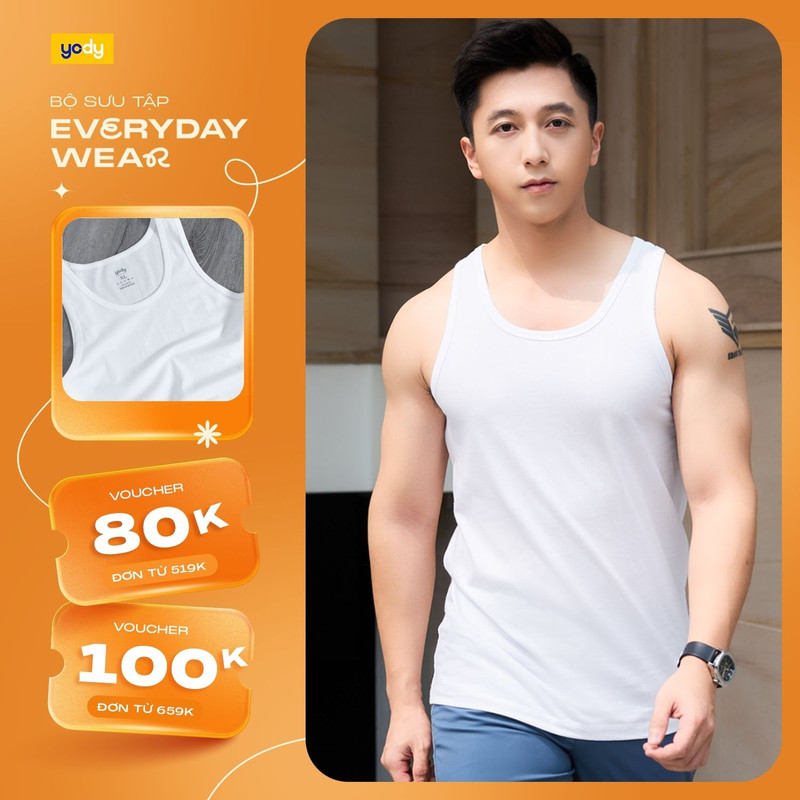 Áo 3 lỗ nam YODY áo thun ba lỗ chất liệu 100% cotton cao cấp thấm hút co giãn và giữ form tốt BLM5007