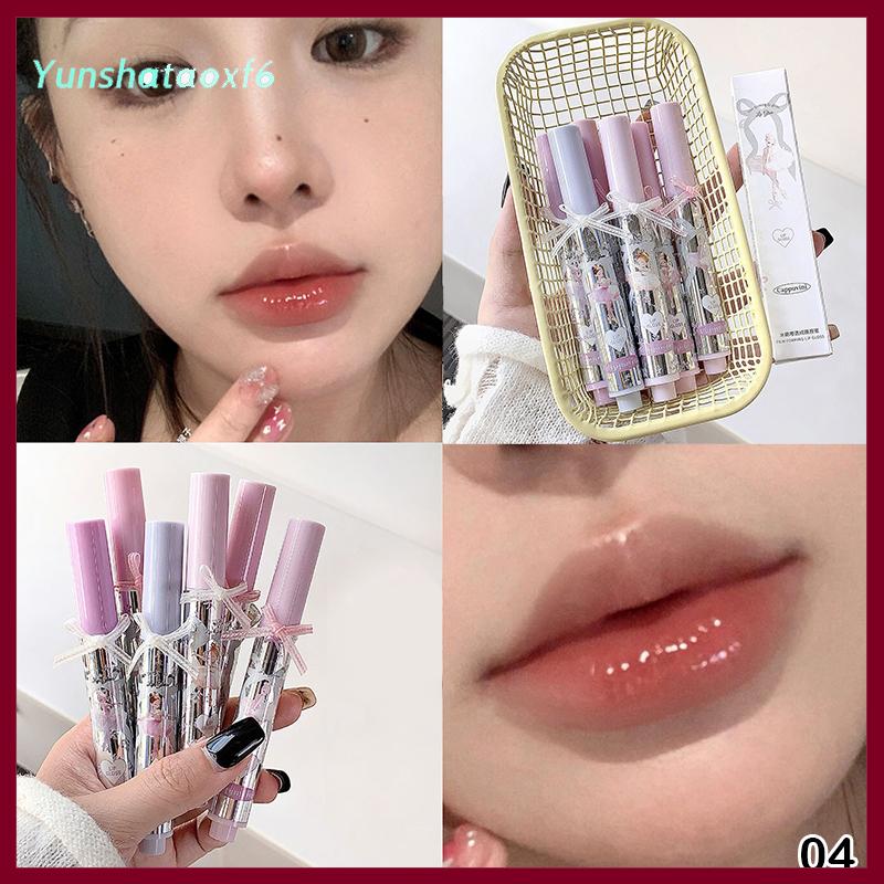 yunshataoxf Cappuvini cô gái múa ba lê gương pha lê Son bóng trang điểm nước thủy tinh môi men phim không thấm nước hình thành bọt biển đầu thạch môi tint - 4