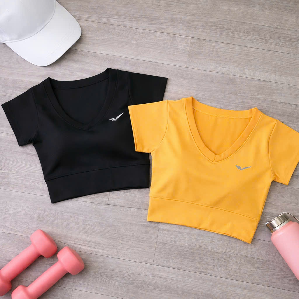 Áo Crop Top Thể Thao Cổ Tim Nữ – Co Giãn, Thấm Hút, Tập Gym Yoga