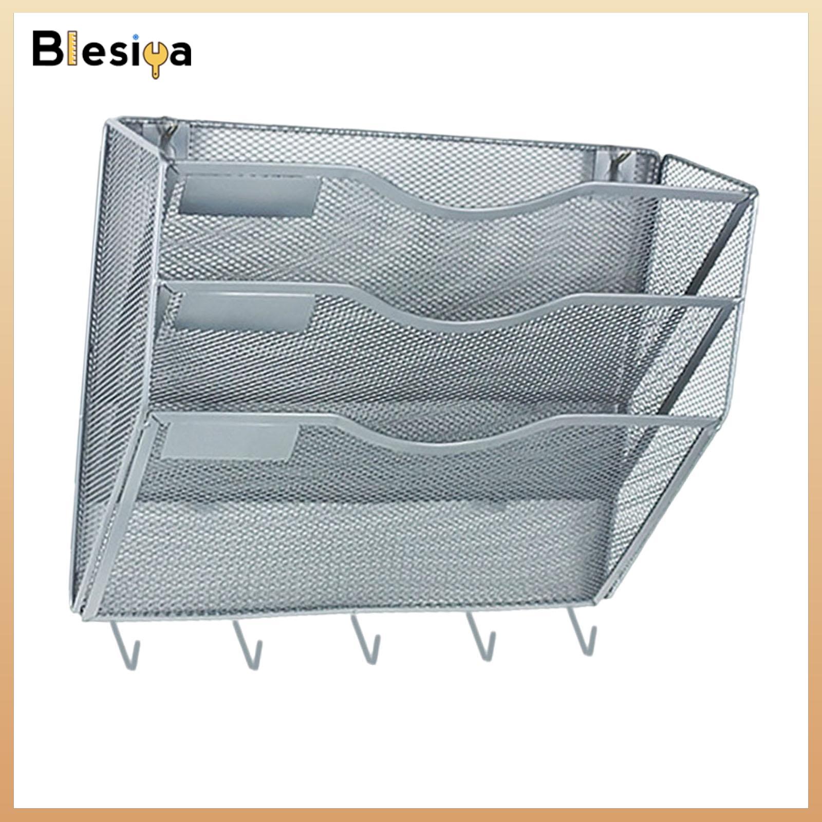 Blesiya Wall Mount File Document Organizer File Holder Save Space for Mail Pamphlets Notebooks 3 Tier with Hooks Sturdy Paper Folder