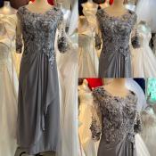 #Hot Sale⭐️ Chiffon Full Lace Long Gown in Gray