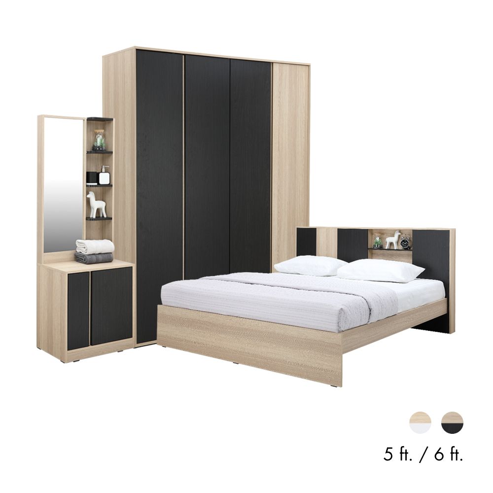 INDEX LIVING MALL ชุดห้องนอน รุ่นร็อตเตอร์ดัม (เตียง, ตู้เสื้อผ้า 4 บาน, โต๊ะเครื่องแป้ง) ราคา 19,070 บาท*ส่งฟรี