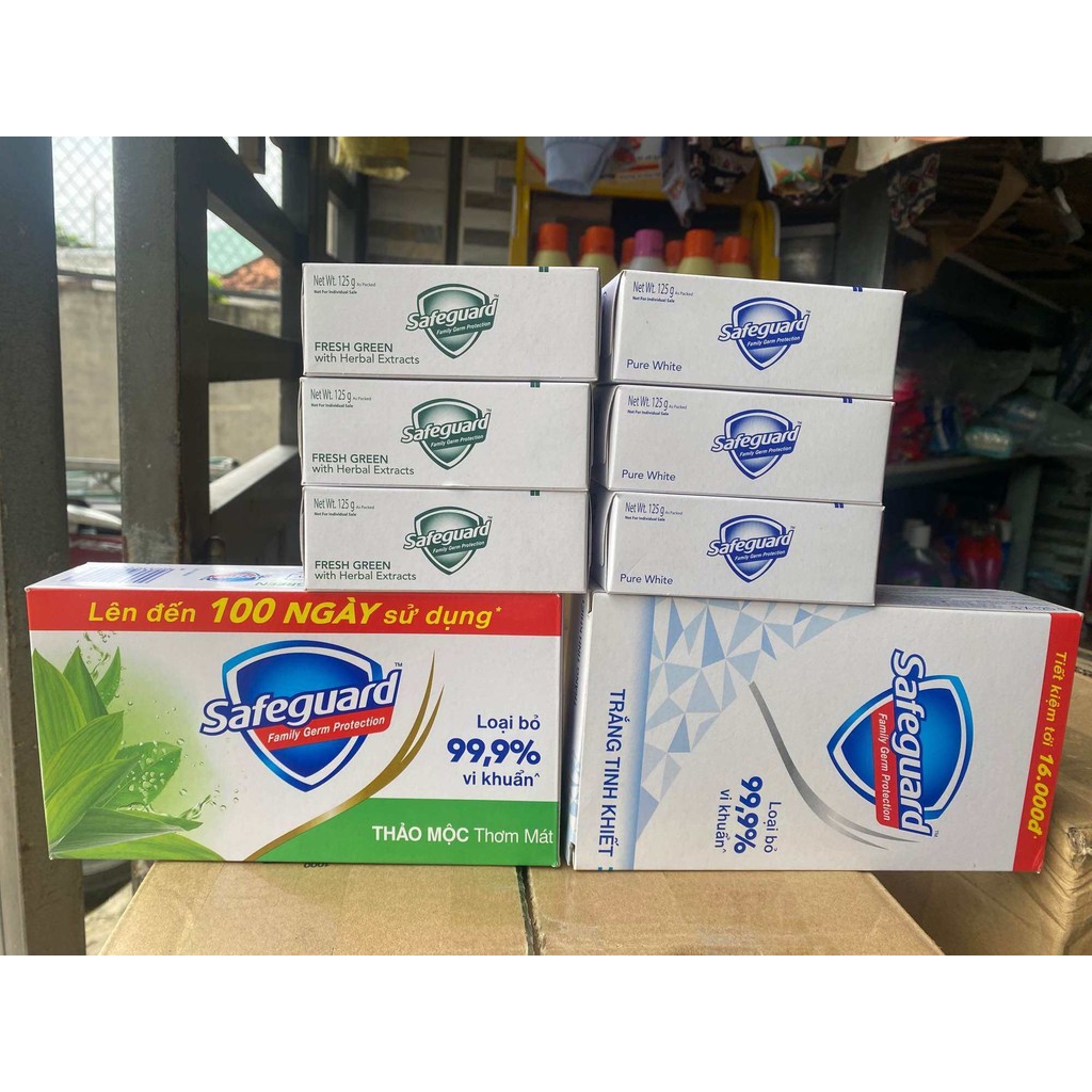  Hộp 3 Cục Xà Bông Cục Diệt Khuẩn SAFEGUARD TRẮNG 115G x 3 xanh  125g*3  