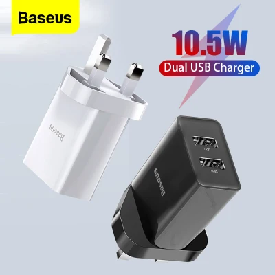 【3 Pin UK Plug】Baseus Mini 10.5w Dual USB Charger Travel Adapter For iPhone 13 12 Pro Max Huawei Xiaomi iPad Wall Charger