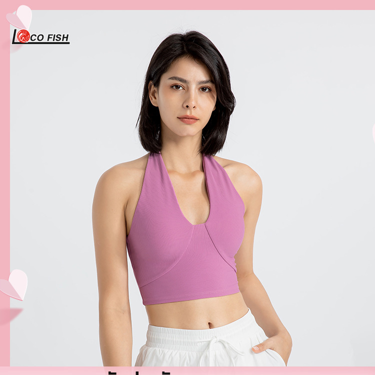LOCO FISH Sports underwear women shock-proof running sports fitness hanging neck beauty back bra tight yoga wear vest top ราคา 452 บาท*ส่งฟรี