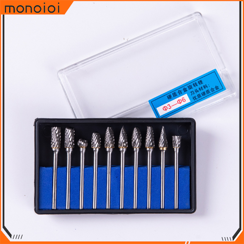 Monqiqi 10 cái đầu mài thép vonfram bộ mũi khoan cacbua, dụng cụ khắc gỗ dụng cụ quay bộ mũi khoan mini