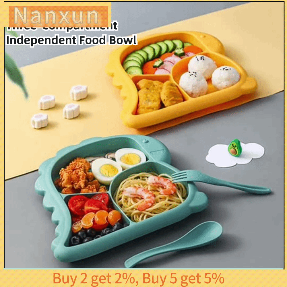 NWSJ Thìa Nĩa Bộ bát đĩa cho bé Phim hoạt hình Hình dạng khủng long Bộ đồ ăn cho trẻ em Cho ăn Bộ đồ ăn